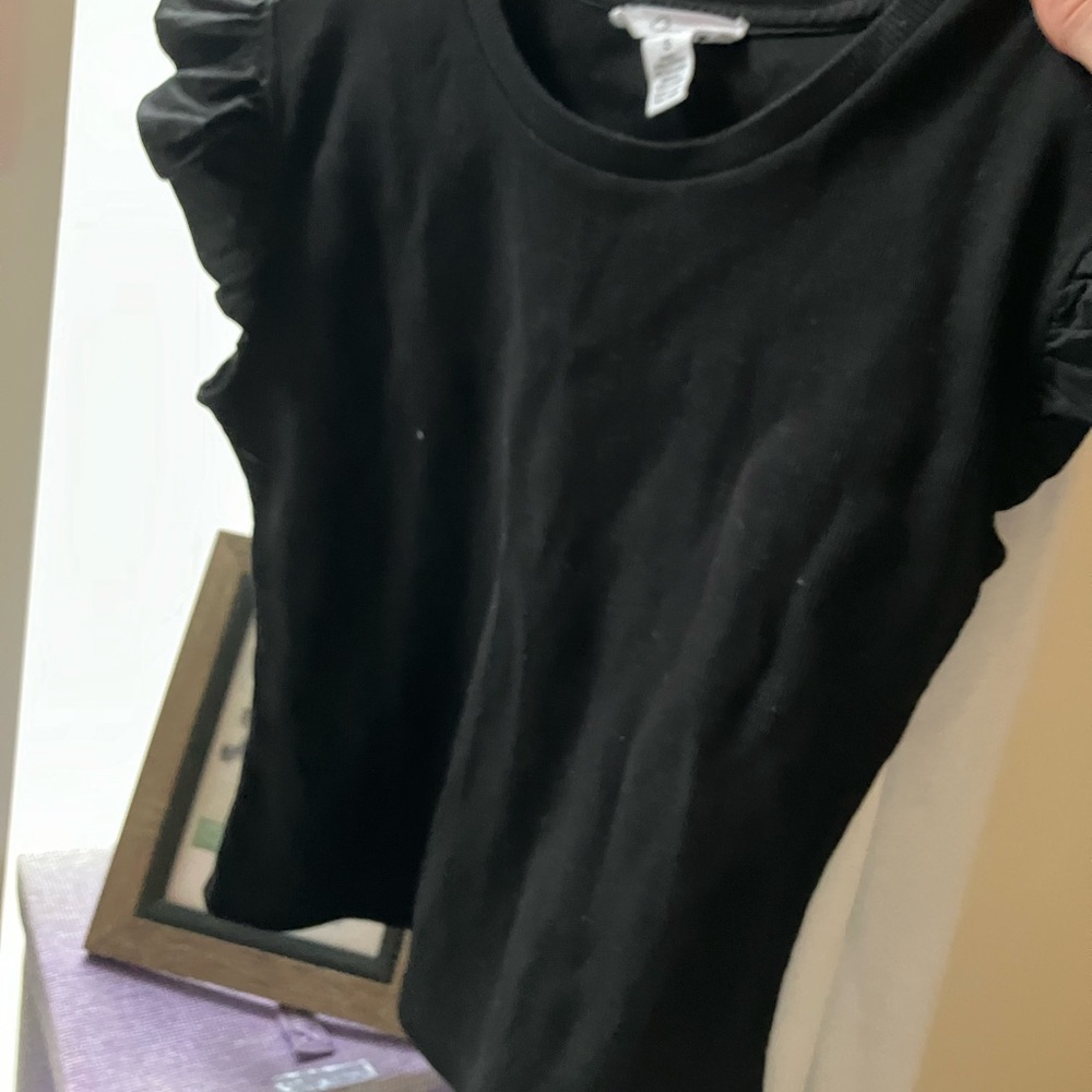 JAPNA Black Ruffled Sleeve Top